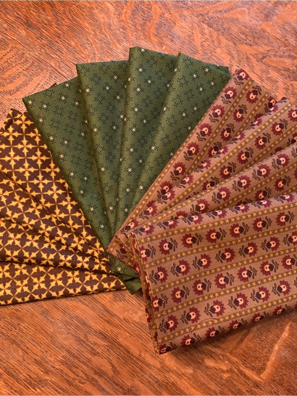 12 Montana Cabin Style Handmade Cloth Napkins Green and Brown